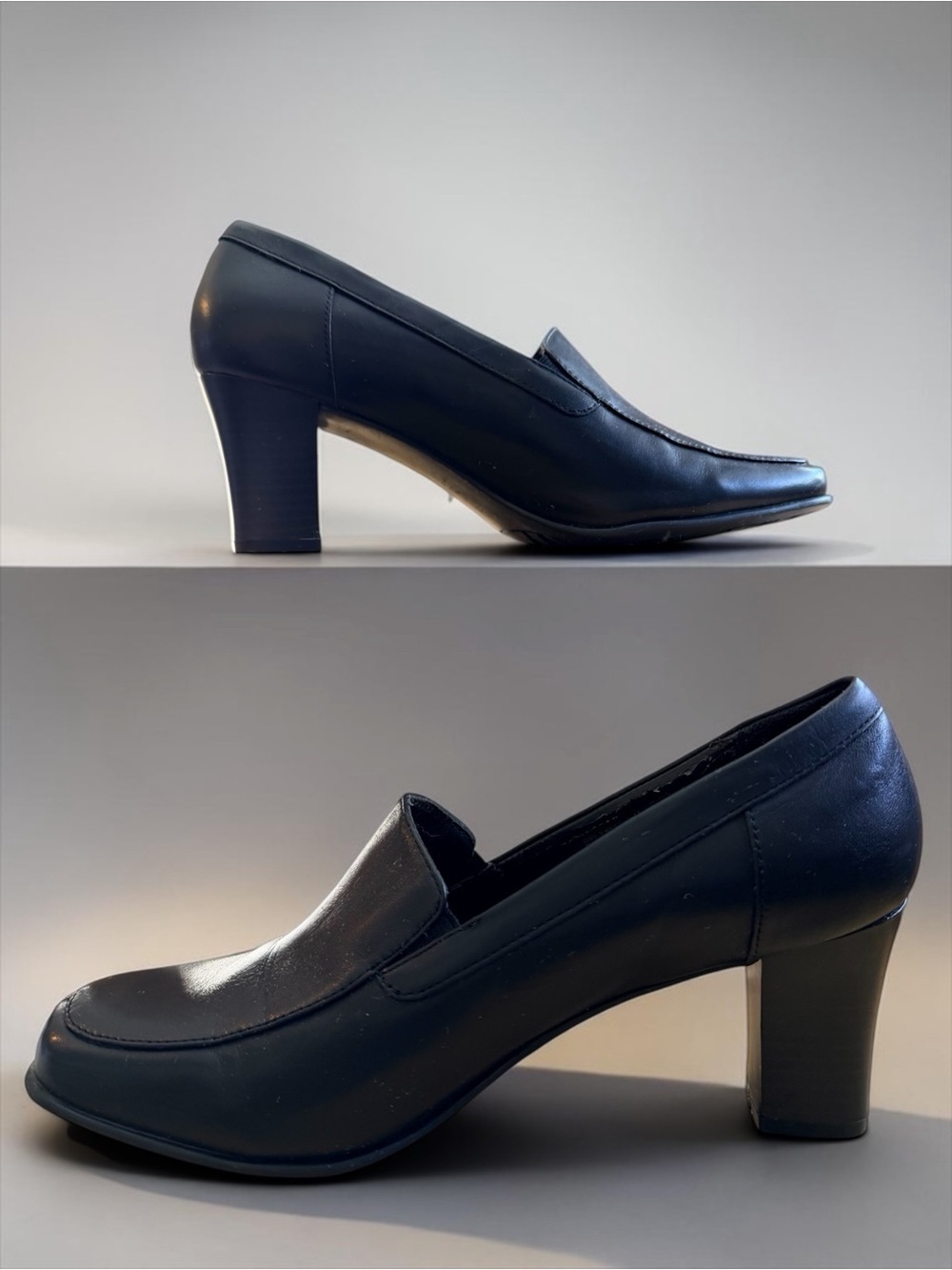 Croft & Barrow Black Genuine Leather Heeled Loafers Pumps Classic Career Shoes - Picture 3 of 9